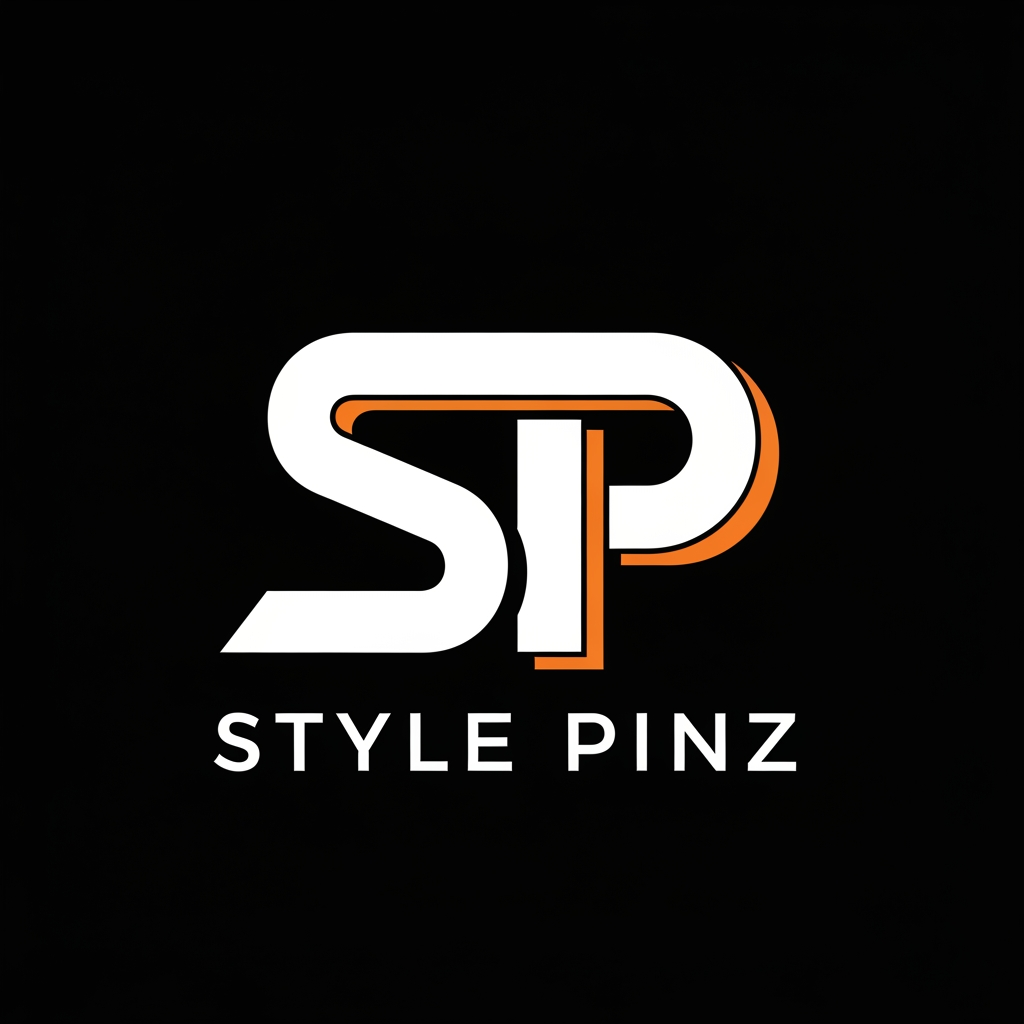 AI Design for STYLE PINZ is a modern streetwear and fashion apparel brand.We create stylish t-shirt,hoodies,oversized wear,and trendy clothing for young fashion enthusiasts.Our brand focuses on bold designs,premium quality,and urban streetwear culture.colors:black,white and orange.logo should feature an SP monogram,modern typography,and a clean professional look suitable for clothing tags,website,pinterest,instagram,and product branding.