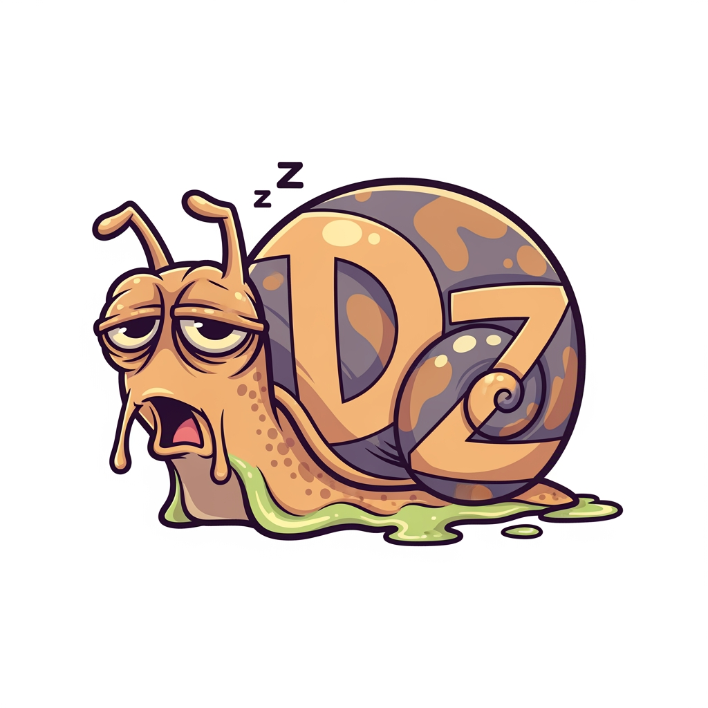 AI Design for maak een Mascotte logo van een slaaperige , moe  slak met DZ er in