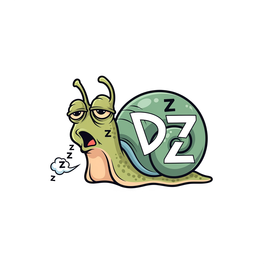 AI Design for maak een Mascotte logo van een slaaperige , moe  slak met DZ er in