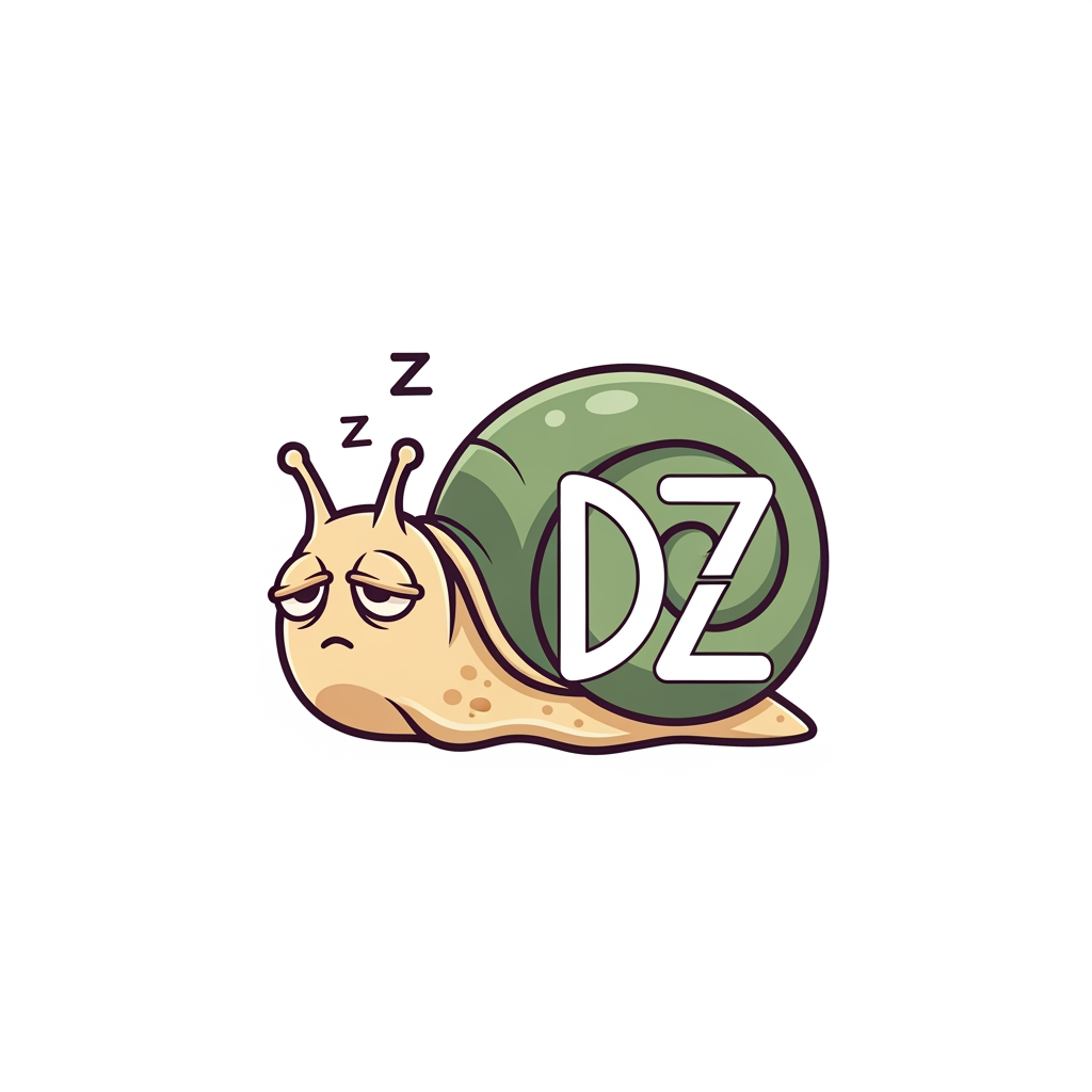 AI Design for maak een Mascotte logo van een slaaperige , moe  slak met DZ er in