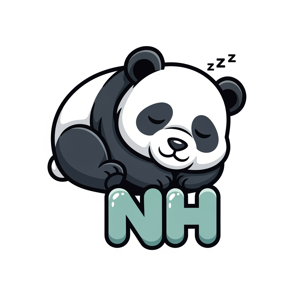 AI Design for maak een mascotte logo met een slaperige panda en als naam voor de logo NH