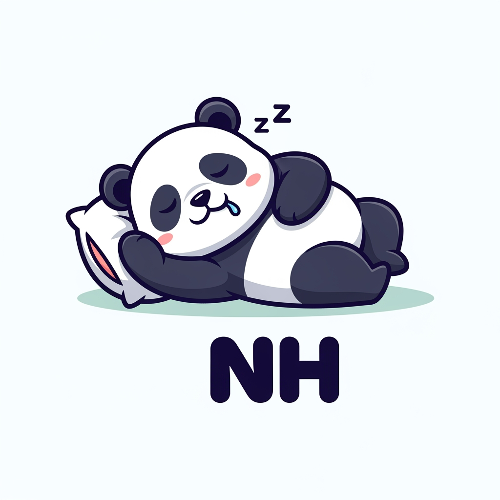 AI Design for maak een mascotte logo met een slaperige panda en als naam voor de logo NH