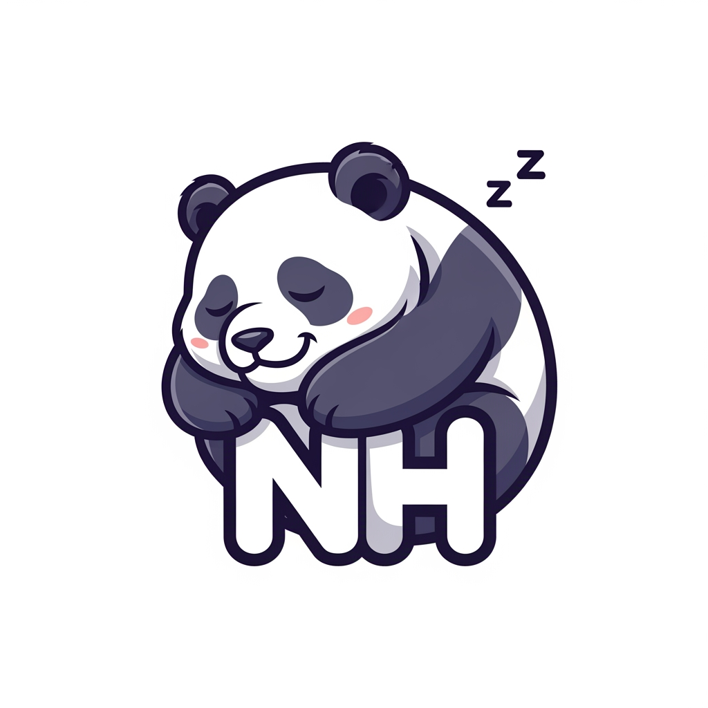 AI Design for maak een mascotte logo met een slaperige panda en als naam voor de logo NH