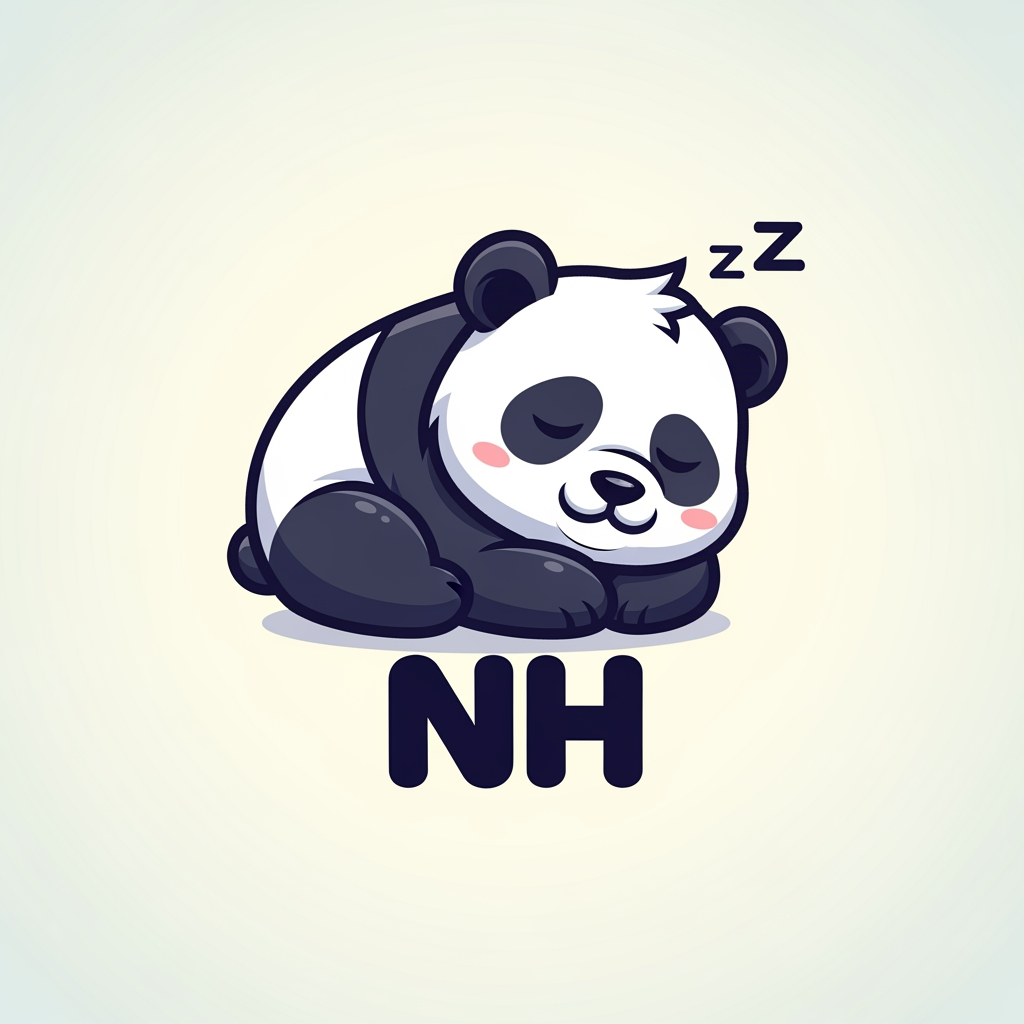 AI Design for maak een mascotte logo met een slaperige panda en als naam voor de logo NH