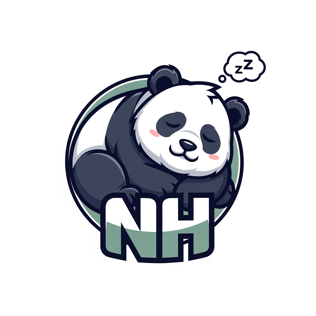 AI Design for maak een mascotte logo met een slaperige panda en als naam voor de logo NH