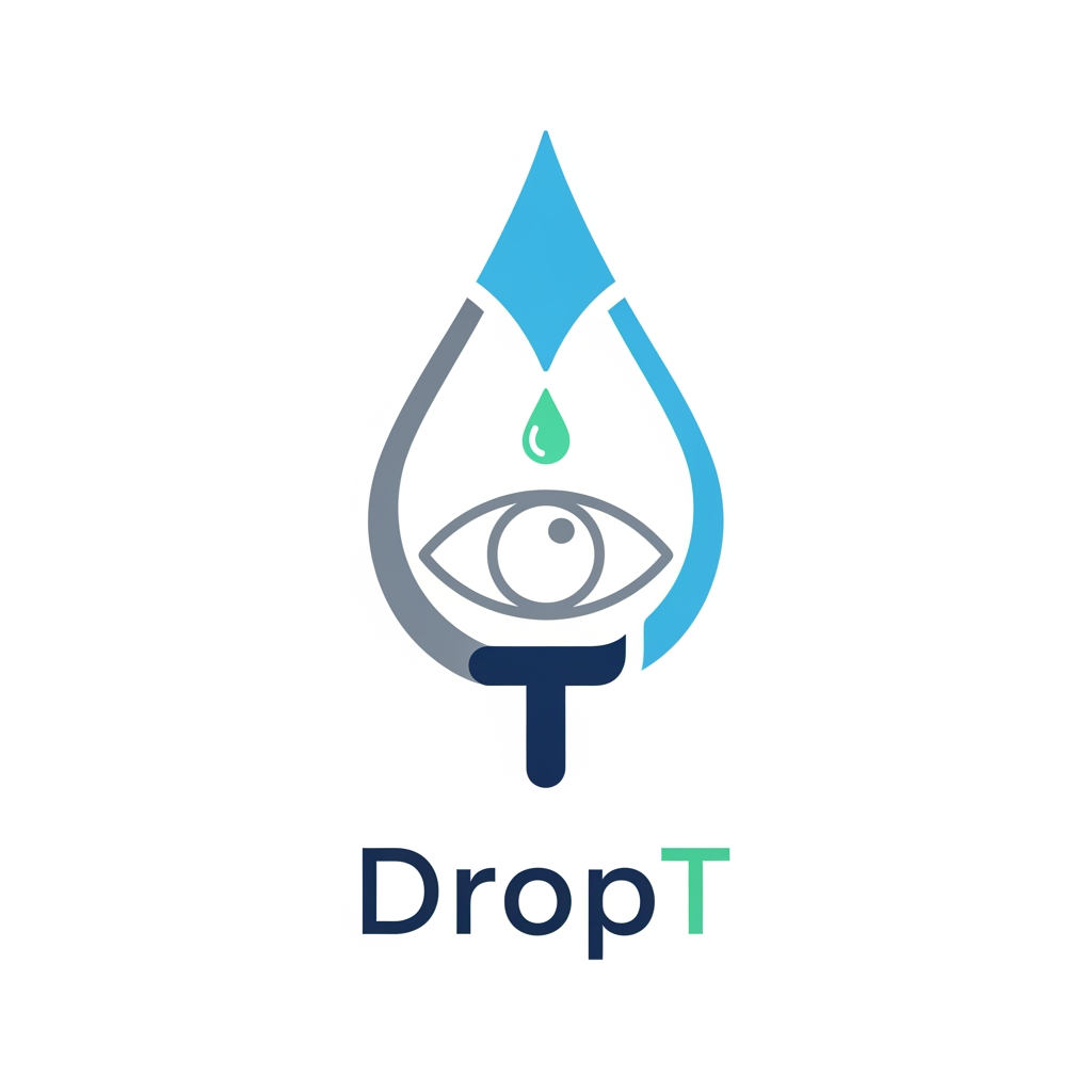 AI Design for i want a logo product name is DropT it is a eye drop assisting tool, it aligns with the eye help open eyelid and applies drop accrurately independently without anyone guide could you please curate a logo
