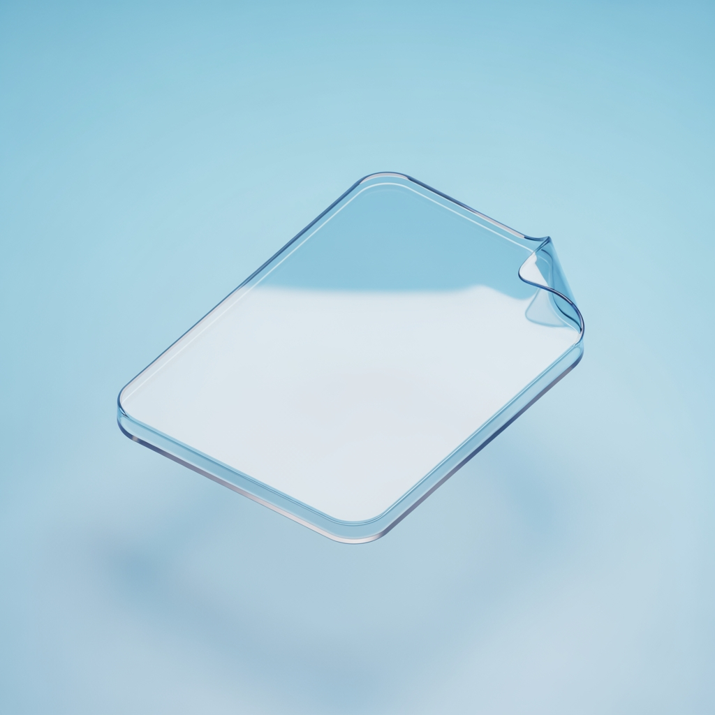 AI Design for 3D render of a floating document page with folded corner, glossy plastic material, soft studio lighting, subtle drop shadow, pastel blue gradient background, isometric perspective, smooth rounded edges, centered composition, high detail, octane render