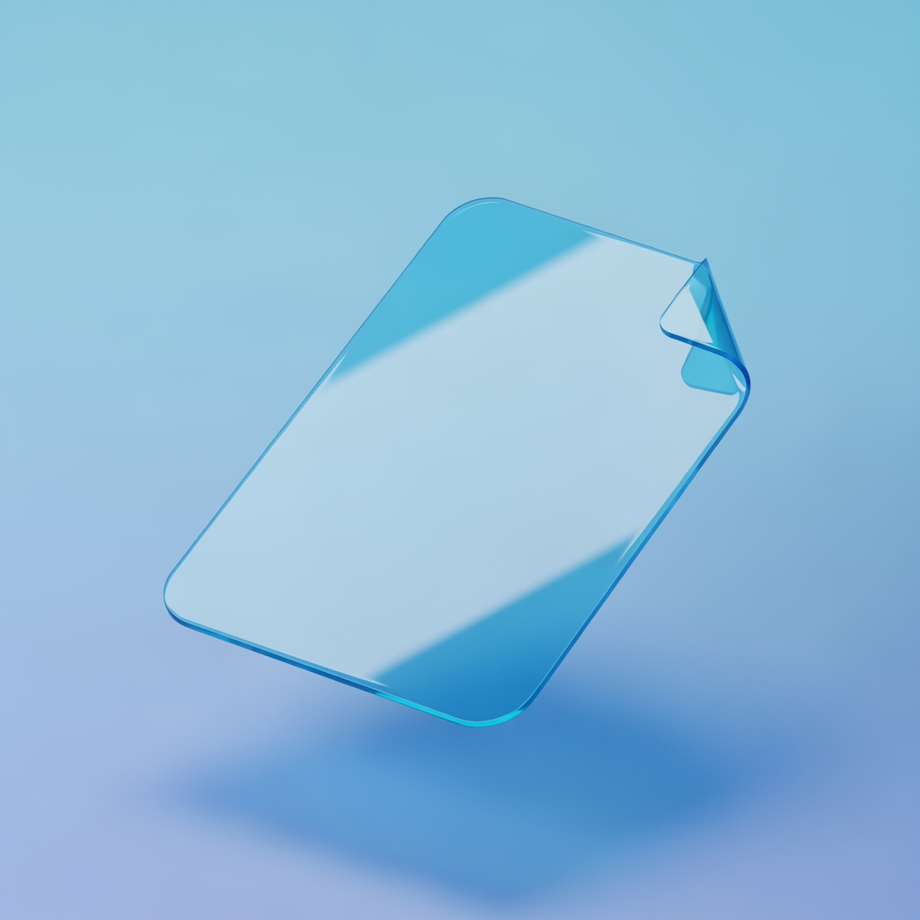 AI Design for 3D render of a floating document page with folded corner, glossy plastic material, soft studio lighting, subtle drop shadow, pastel blue gradient background, isometric perspective, smooth rounded edges, centered composition, high detail, octane render