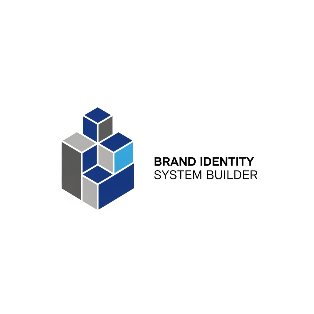 AI Design for A minimalist and modern logo for a tech platform called 'Brand Identity System Builder'. Flat vector design, geometric shapes, modular grid icon, corporate sleek typography, professional color palette, white background, high-end branding agency aesthetic --no photorealistic, gradients, shadows