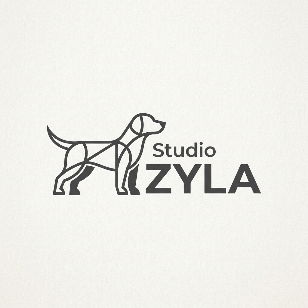 AI Design for A sophisticated and clean minimalist logo for my marketing agency named Studio Zyla. The design features a sleek, geometric abstraction of a dog silhouette integrated seamlessly with modern typography, using a balanced monochromatic color palette. The aesthetic is professional, impactful, and timeless, suitable for high-end digital branding.