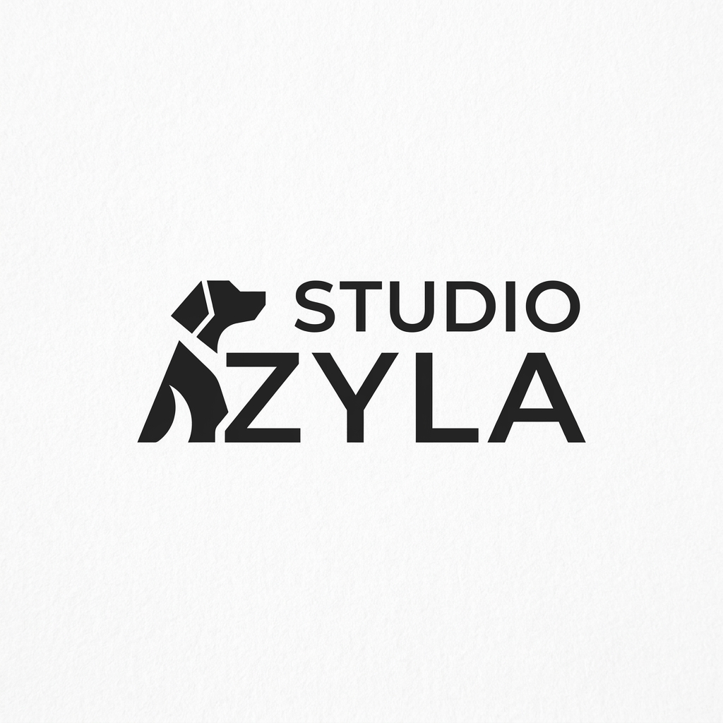 AI Design for A sophisticated and clean minimalist logo for a digital marketing agency named Studio Zyla. The design features a sleek, geometric abstraction of a dog silhouette integrated seamlessly with modern typography, using a balanced monochromatic color palette. The aesthetic is professional, impactful, and timeless, suitable for high-end digital branding.