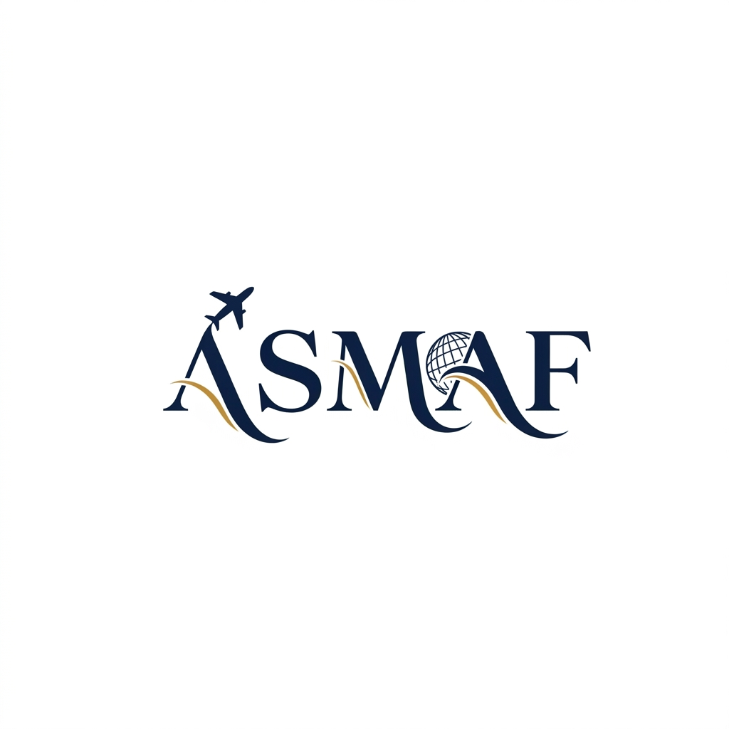 AI Design for "Place an airplane icon only on the first letter 'A', and add a globe element to the second letter 'A'. Keep the design clean, professional, and well-balanced."