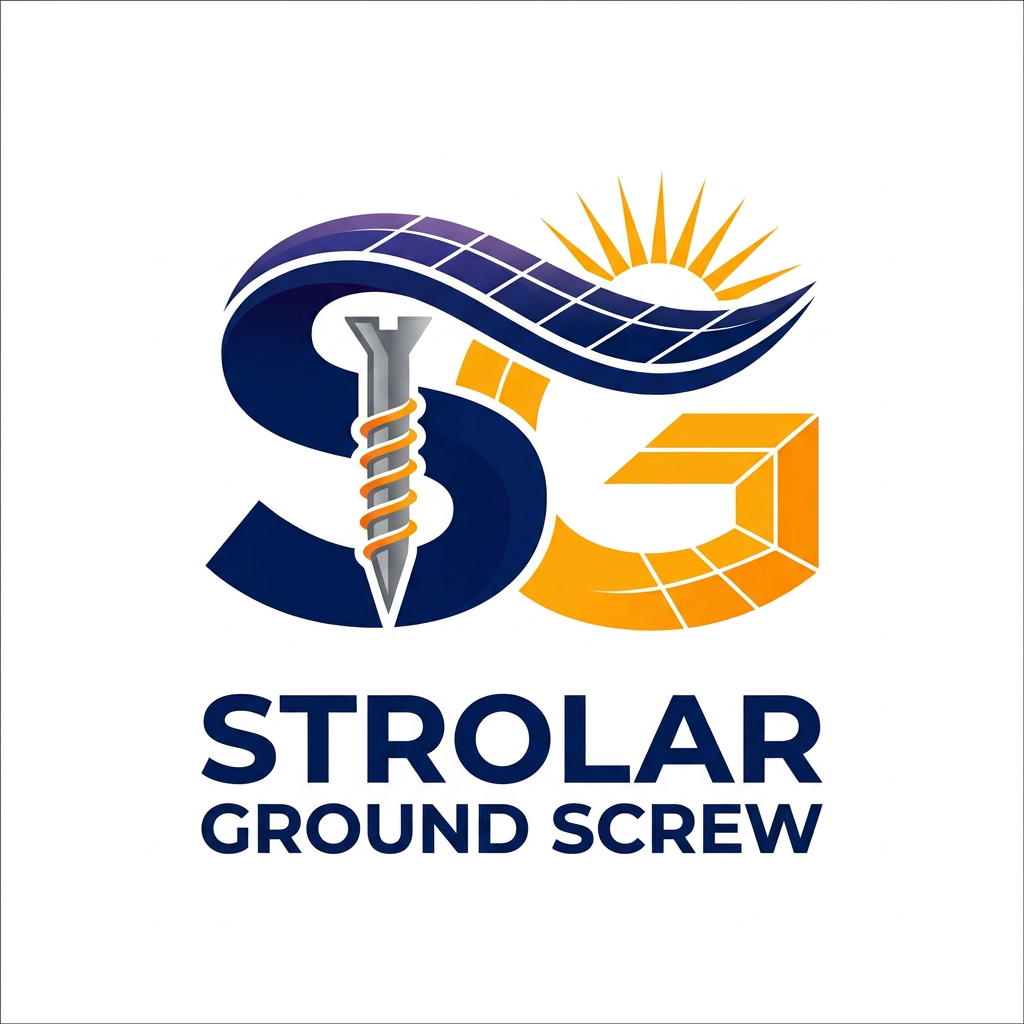 AI Design for Design a modern, professional logo using the initials “S” and “G” for a joint venture between a ground screw manufacturer and a solar mounting systems company.

Concept:
Create a clean, abstract monogram where the letters “S” and “G” are seamlessly combined into a single unified symbol.

Design Integration:
- The “S” should be smooth, flowing, and dynamic (representing energy and Strolar)
- The “G” should be strong, structured, and slightly geometric (representing engineering and Ground Screw)
- Integrate a stylized ground screw into the design — for example:
  - forming the lower curve of the “G”
  - or embedded within the vertical flow of the “S”
  - with subtle spiral threads and a pointed tip

Solar Element:
- Add solar energy elements into the design, such as:
  - radiating sun rays from one side/top
  - geometric solar panel grid lines
  - angular segments cutting through the “S” or “G”

Style:
- Minimal, modern, vector logo
- Clean curves + sharp industrial edges
- Balanced and symmetrical
- Corporate, engineering + renewable energy fusion

Color Palette:
- Deep navy blue (primary structure)
- Bright orange/yellow (solar energy highlights)
- Optional metallic gray for screw element
- Optional subtle purple accent (to reflect Strolar branding)

Composition:
- Compact monogram icon (main focus)
- Strong silhouette, easily recognizable at small sizes
- Flat or slight gradient finish

Typography (optional):
- Bold, clean sans-serif
- Text: “Strolar Ground Screw” or “SG Energy Systems”

Background:
White or light neutral

Avoid:
- Overly detailed or realistic screw
- Cluttered composition
- Clip-art style

Output:
High-quality vector logo, clean, scalable, suitable for industrial branding, solar infrastructure, and equipment marking