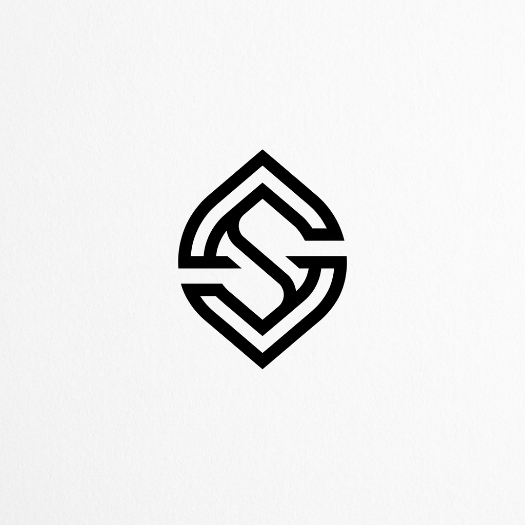 AI Design for A sophisticated and modern minimalist logo design merging the letters S and G into a single, cohesive monogram. The design should feature clean, geometric lines with a premium aesthetic, using high-contrast negative space and a balanced, symmetrical composition. Render the logo on a clean white background with a subtle matte texture, focusing on professional typography and sharp, elegant vector-style edges.