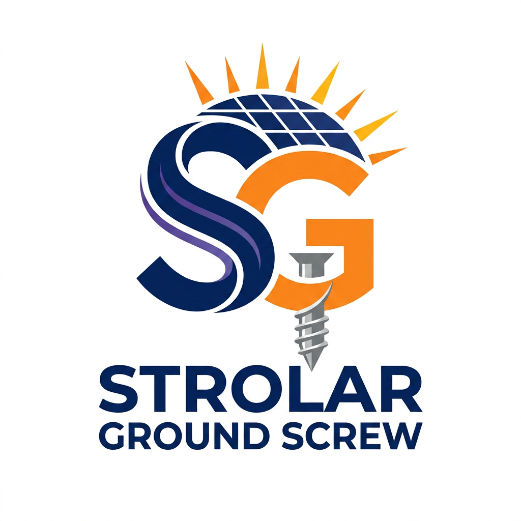 AI Design for Design a modern, professional logo using the initials “S” and “G” for a joint venture between a ground screw manufacturer and a solar mounting systems company.

Concept:
Create a clean, abstract monogram where the letters “S” and “G” are seamlessly combined into a single unified symbol.

Design Integration:
- The “S” should be smooth, flowing, and dynamic (representing energy and Strolar)
- The “G” should be strong, structured, and slightly geometric (representing engineering and Ground Screw)
- Integrate a stylized ground screw into the design — for example:
  - forming the lower curve of the “G”
  - or embedded within the vertical flow of the “S”
  - with subtle spiral threads and a pointed tip

Solar Element:
- Add solar energy elements into the design, such as:
  - radiating sun rays from one side/top
  - geometric solar panel grid lines
  - angular segments cutting through the “S” or “G”

Style:
- Minimal, modern, vector logo
- Clean curves + sharp industrial edges
- Balanced and symmetrical
- Corporate, engineering + renewable energy fusion

Color Palette:
- Deep navy blue (primary structure)
- Bright orange/yellow (solar energy highlights)
- Optional metallic gray for screw element
- Optional subtle purple accent (to reflect Strolar branding)

Composition:
- Compact monogram icon (main focus)
- Strong silhouette, easily recognizable at small sizes
- Flat or slight gradient finish

Typography (optional):
- Bold, clean sans-serif
- Text: “Strolar Ground Screw” or “SG Energy Systems”

Background:
White or light neutral

Avoid:
- Overly detailed or realistic screw
- Cluttered composition
- Clip-art style

Output:
High-quality vector logo, clean, scalable, suitable for industrial branding, solar infrastructure, and equipment marking
