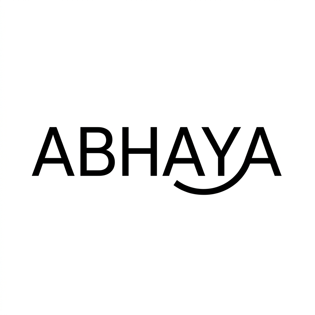 AI Design for Minimalist wordmark logo for a premium Indian formalwear brand called 'Abhaya', clean geometric sans serif typography, confident and precise letterforms, subtle custom ligature connecting the letters 'y' and 'a' with a single restrained curved stroke, no loops or flourishes, black wordmark on white background, no symbols or icons, no script or cursive styling, structured and modern, refined minimal branding, high-end fashion identity