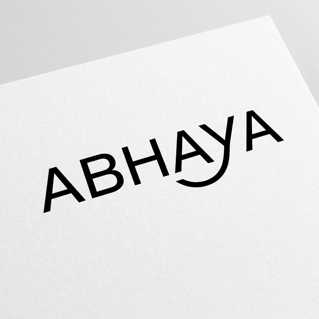 AI Design for Minimalist wordmark logo for a premium Indian formalwear brand called 'Abhaya', clean geometric sans serif typography, confident and precise letterforms, subtle custom ligature connecting the letters 'y' and 'a' with a single restrained curved stroke, no loops or flourishes, black wordmark on white background, no symbols or icons, no script or cursive styling, structured and modern, refined minimal branding, high-end fashion identity
