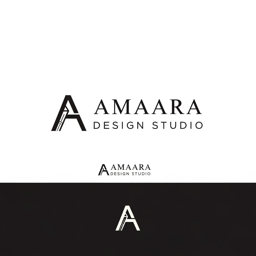 AI Design for Create a **minimal, premium, and timeless logo** for **Amaara Design Studio**, an architecture and interior design studio.

The brand focuses on creating tailored spaces that reflect each client’s personality, lifestyle, and functional needs. The logo should feel **structured, refined, elegant, and professional**, while subtly representing architecture, interiors, spatial planning, alignment, geometry, or the transformation of ideas into real spaces.

Design direction:
Use a **clean and simple visual style** with balanced geometry and subtle sophistication. Avoid overly decorative, complex, or trendy elements. The logo should feel high-end, trustworthy, and suitable for residential, commercial, hospitality, and real estate design clients.

The logo may include:
A refined **monogram or abstract “A”**, architectural linework, spatial forms, geometric alignment, or a subtle structure-inspired symbol. The mark should be memorable and work well both with the full name and as a standalone icon.

Text to include:
**Amaara Design Studio**

Requirements:
The logo should be highly scalable and legible across all applications, including website favicon, social media profile, watermark, architectural drawings, site signage, business cards, and construction documents. It must work beautifully in **monochrome black and white**, as well as in a refined premium color palette.

Preferred style:
Minimal, elegant, architectural, premium, timeless, balanced, clean, sophisticated.

Deliverables to consider:
Primary logo with full name, secondary stacked logo, standalone brand mark/icon, suitable typography, and a refined color palette.