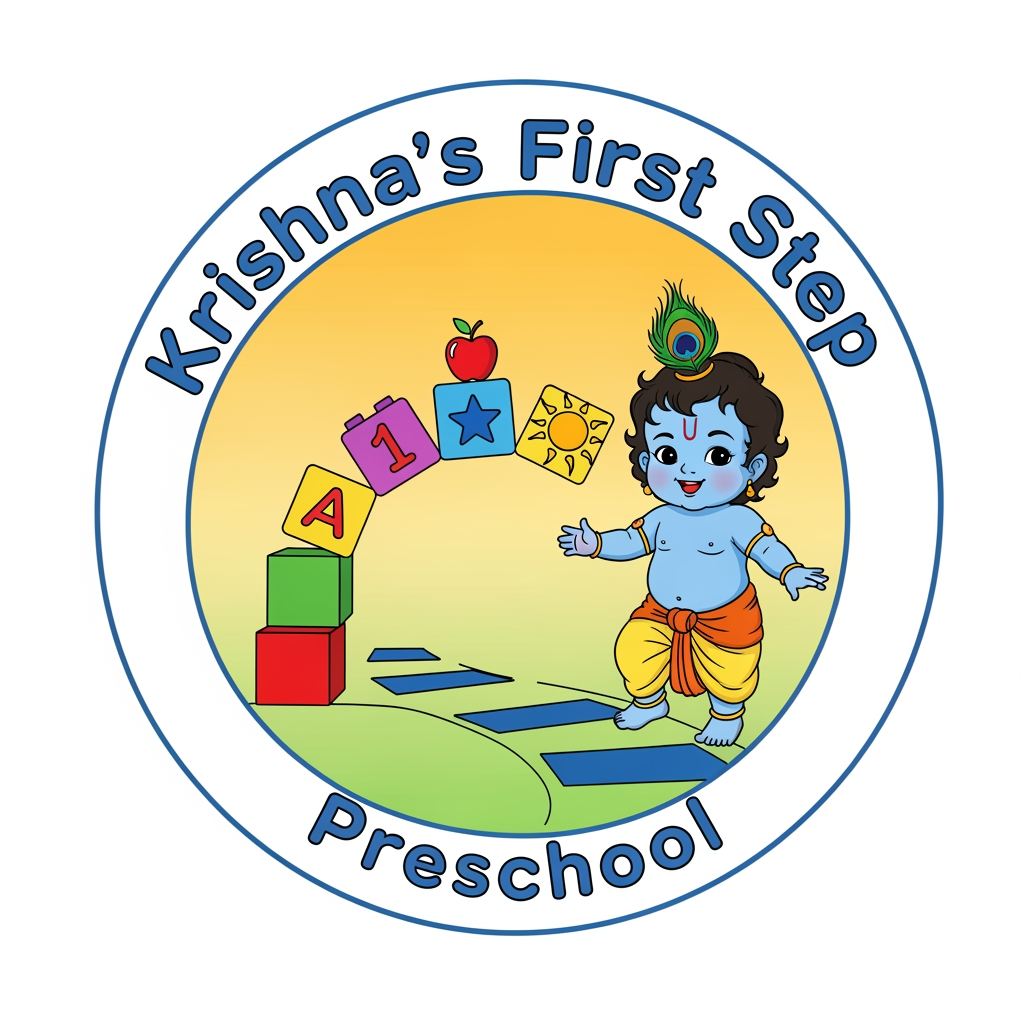 AI Design for i want logo for my preschool krishna's first step preschool
make it compact
few more sample
