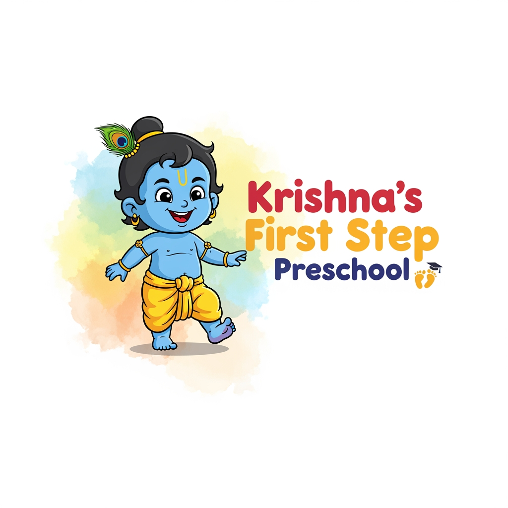 AI Design for i want logo for my preschool krishna's first step preschool