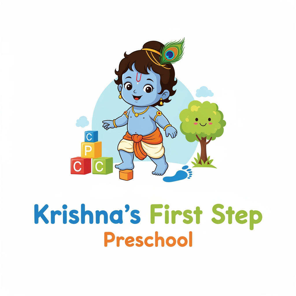 AI Design for i want logo for my preschool krishna's first step preschool