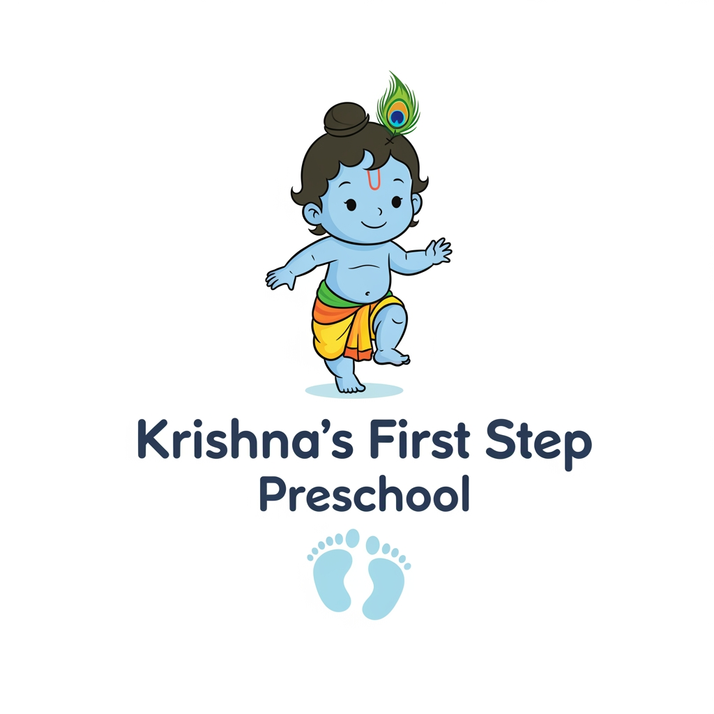 AI Design for i want logo for my preschool krishna's first step preschool
make it compact
few more sample
few more simple