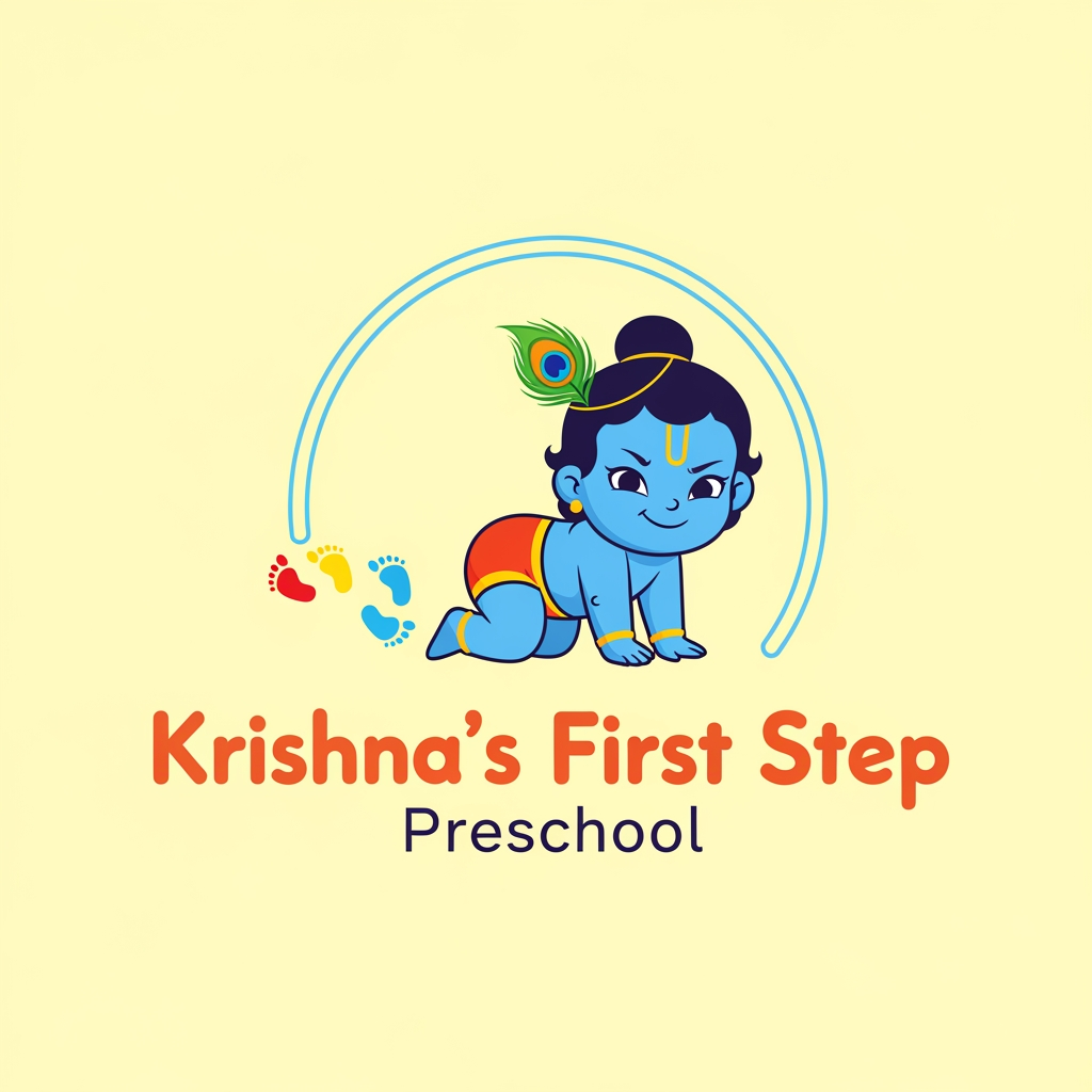 AI Design for i want logo for my preschool krishna's first step preschool
make it compact
few more sample
few more simple