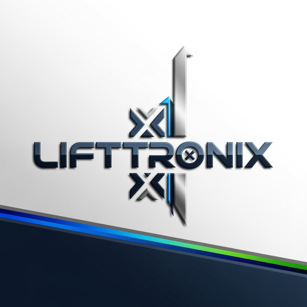 AI Design for creative premimum look type logo gnertae kr brand name che lifttronix ok logog x nd elevator per banava no che
