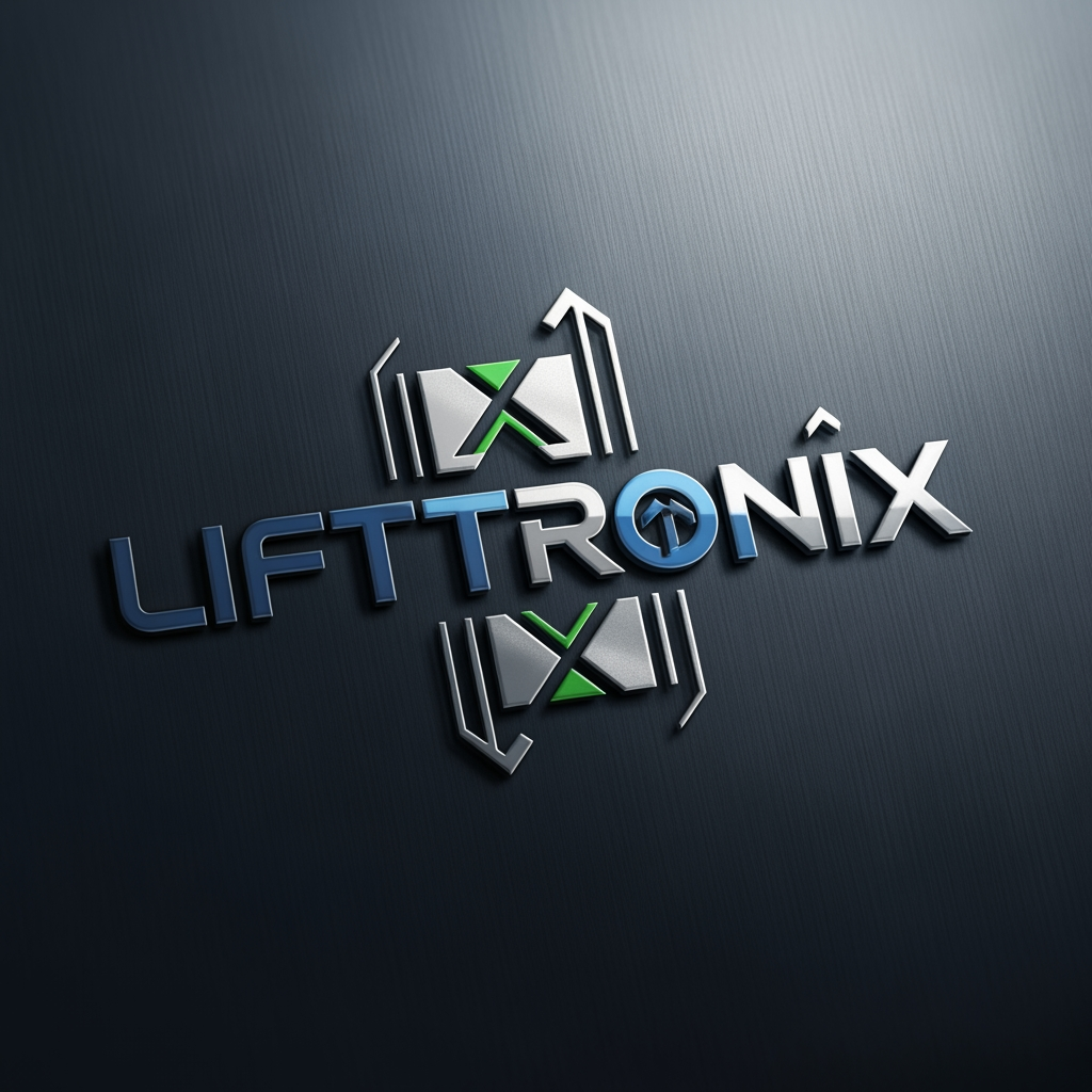 AI Design for creative premimum look type logo gnertae kr brand name che lifttronix ok logog x nd elevator per banava no che