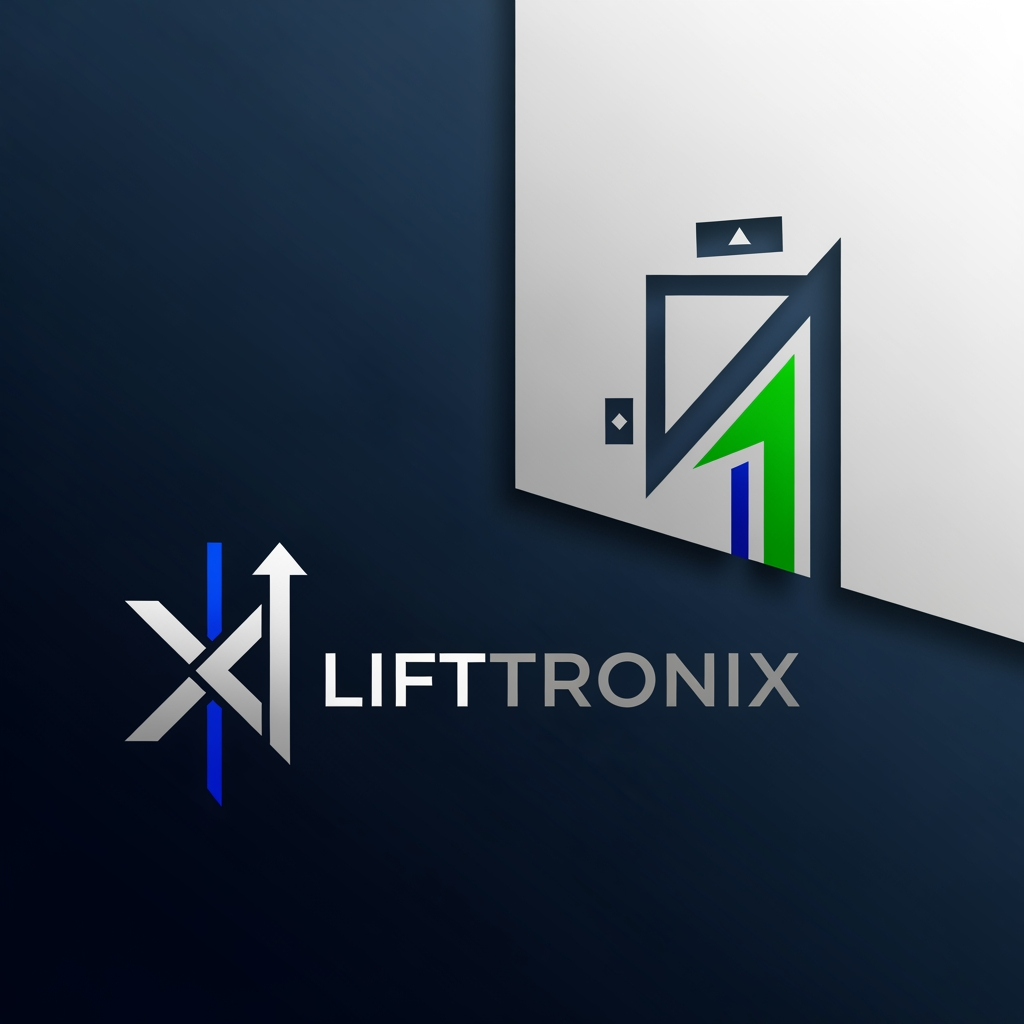 AI Design for creative premimum look type logo gnertae kr brand name che lifttronix ok logog x nd elevator per banava no che