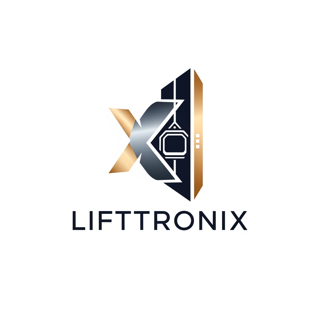 AI Design for creative premimum look type logo gnertae kr brand name che lifttronix ok logog x nd elevator per banava no che