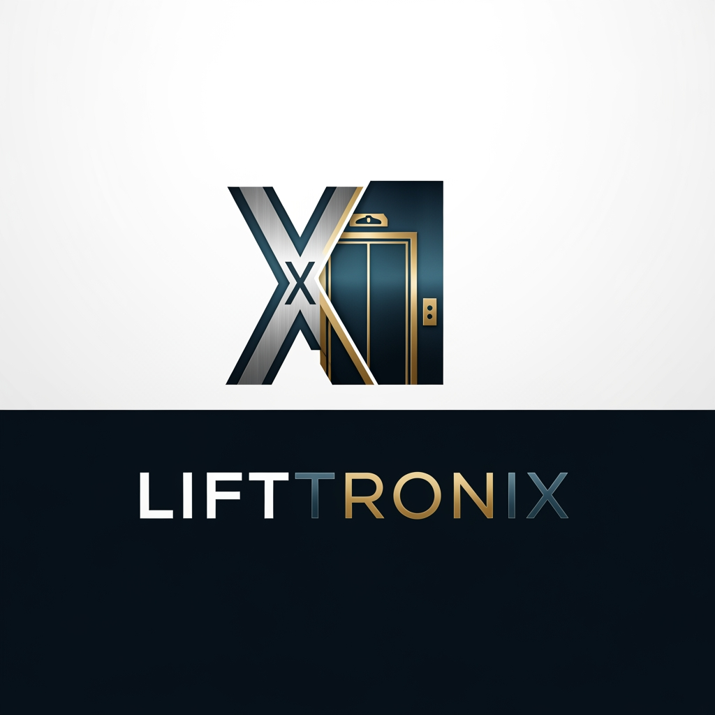 AI Design for creative premimum look type logo gnertae kr brand name che lifttronix ok logog x nd elevator per banava no che