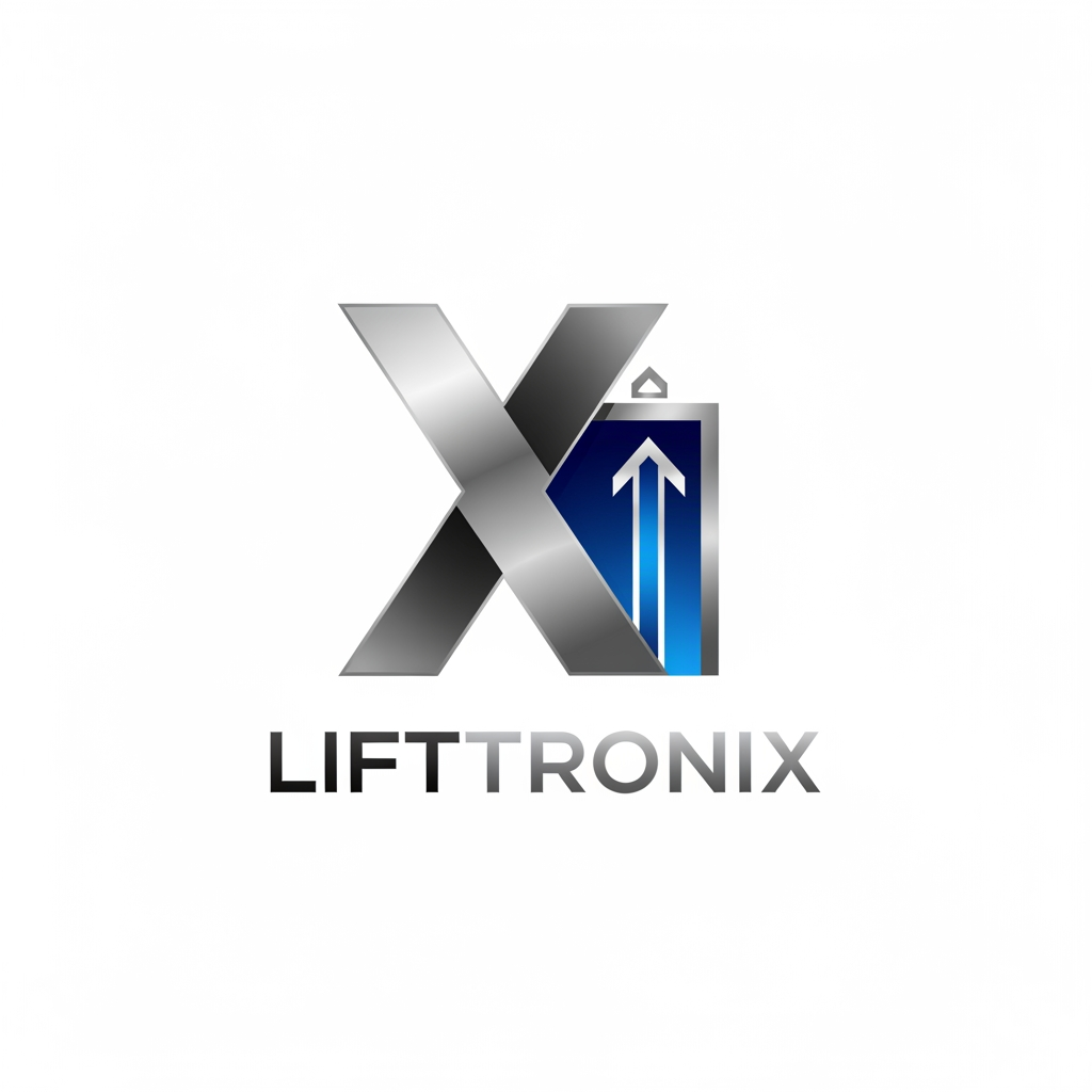 AI Design for creative premimum look type logo gnertae kr brand name che lifttronix ok logog x nd elevator per banava no che