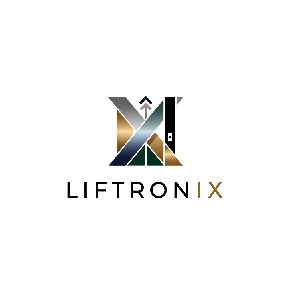 AI Design for creative premimum look type logo gnertae kr brand name che lifttronix ok logog x nd elevator per banava no che