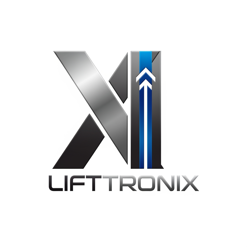AI Design for creative premimum look type logo gnertae kr brand name che lifttronix ok logog x nd elevator per banava no che