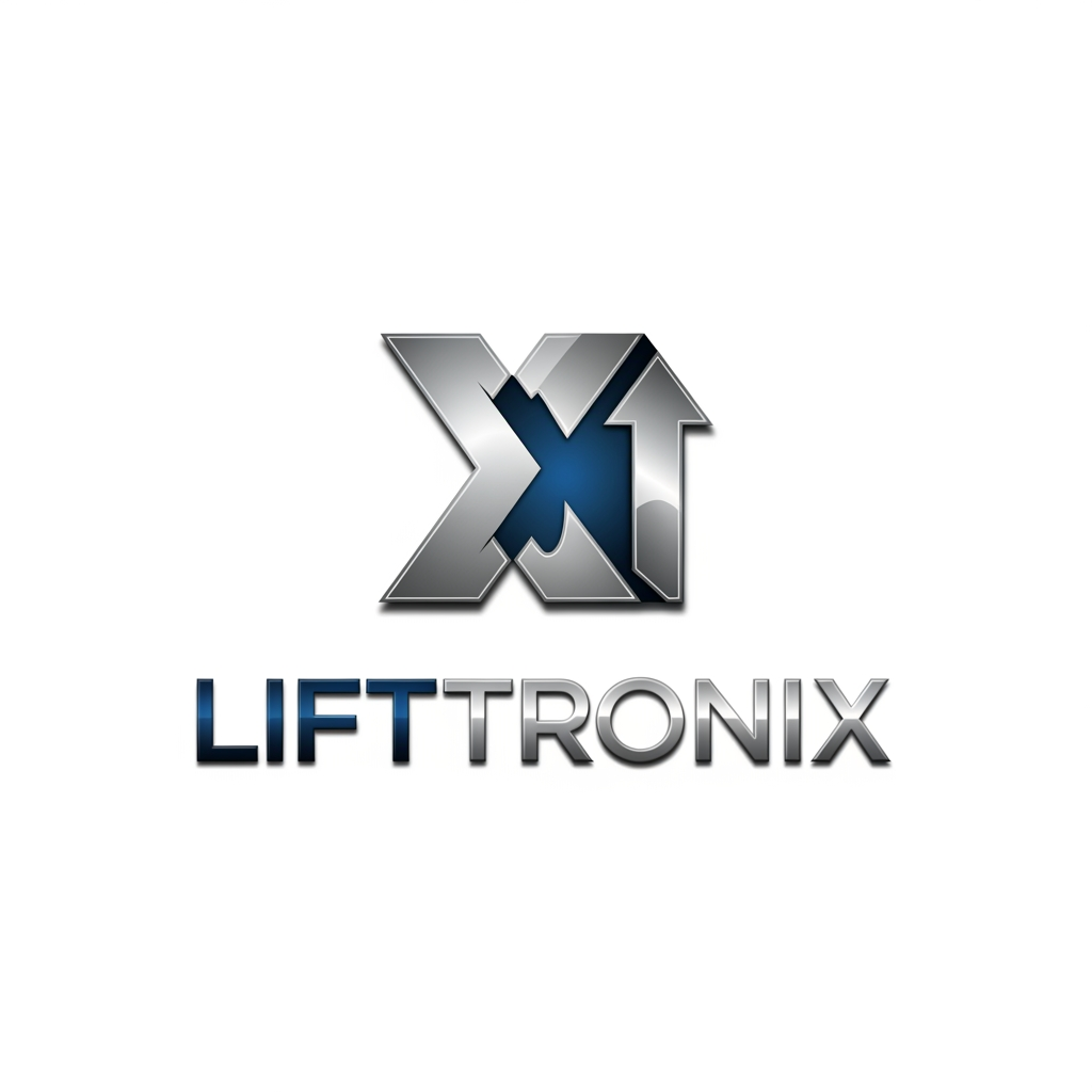 AI Design for creative premimum look type logo gnertae kr brand name che lifttronix ok logog x nd elevator per banava no che