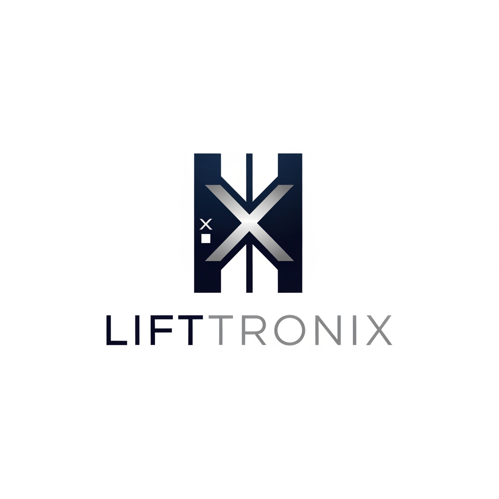 AI Design for creative premimum look type logo gnertae kr brand name che lifttronix ok logog x nd elevator per banava no che