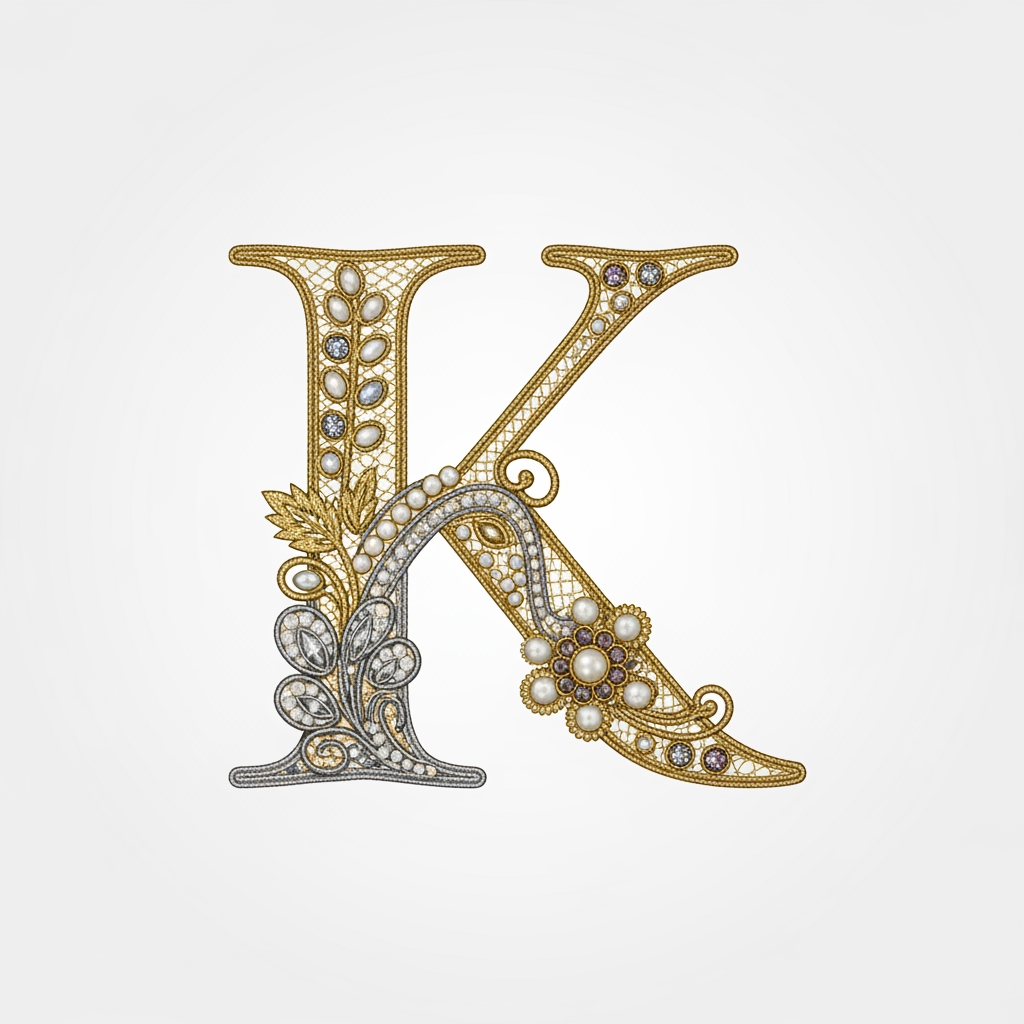 AI Design for K LOGO CREATE A NEW LOGO MACHING WITH JARI LACE , JARKAN , STONE ,MOTI WE R A LACE MANUFACTURE