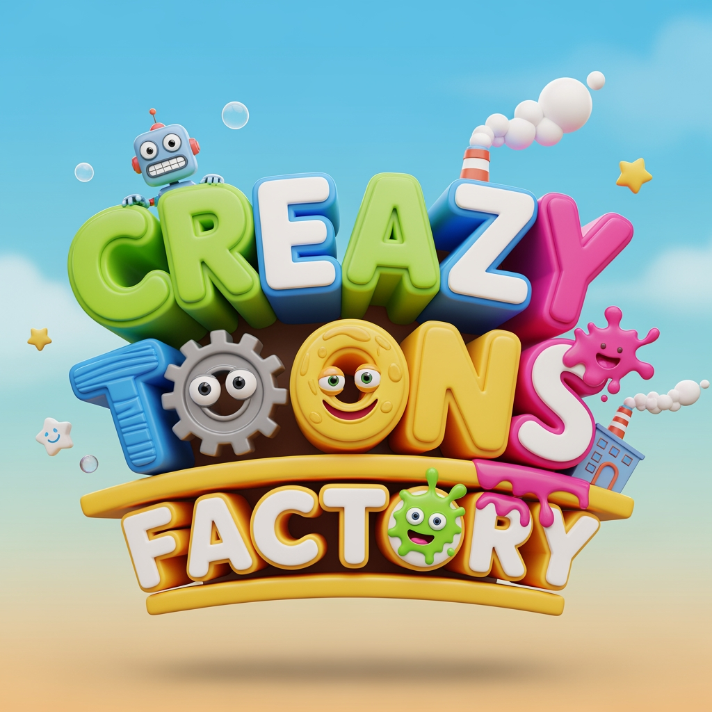 AI Design for create a logo of name "creazy toons factory". The logo is about 3D cartoon animation. its for my youtube channel