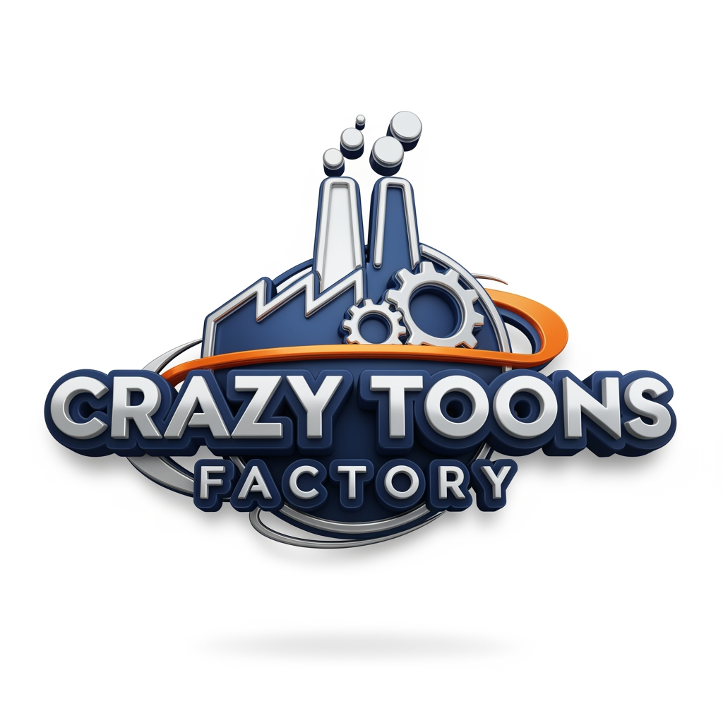 AI Design for create a logo of name "crazy toons factory". The logo is about 3D cartoon animation. its for my youtube channel. make it more professional not cartoonish