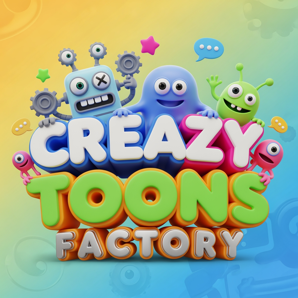 AI Design for create a logo of name "creazy toons factory". The logo is about 3D cartoon animation. its for my youtube channel