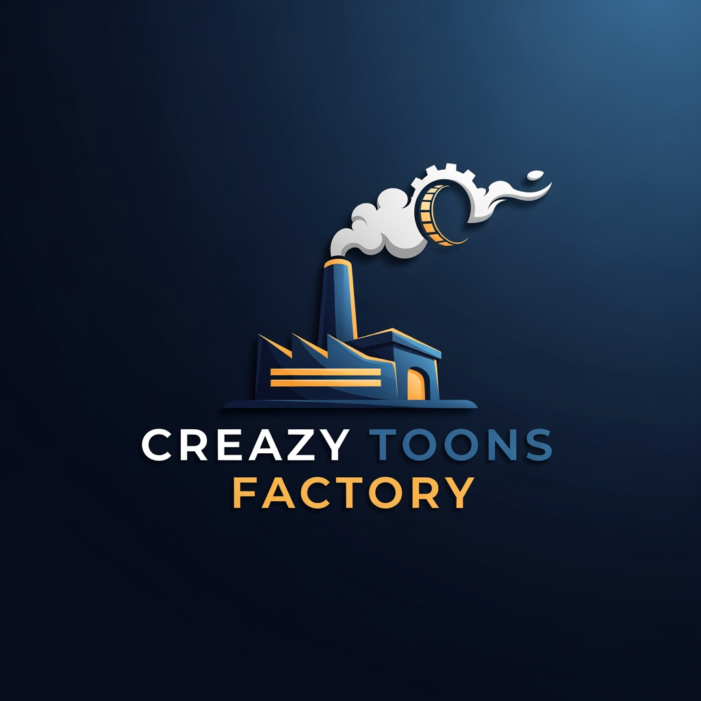 AI Design for create a logo of name "creazy toons factory". The logo is about 3D cartoon animation. its for my youtube channel. make it more professional not cartoonish