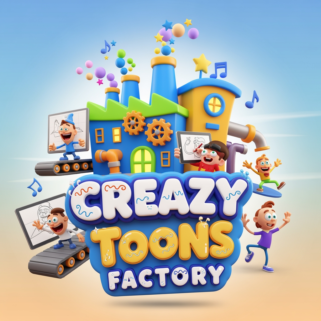 AI Design for create a logo of name "creazy toons factory". The logo is about 3D cartoon animation. its for my youtube channel