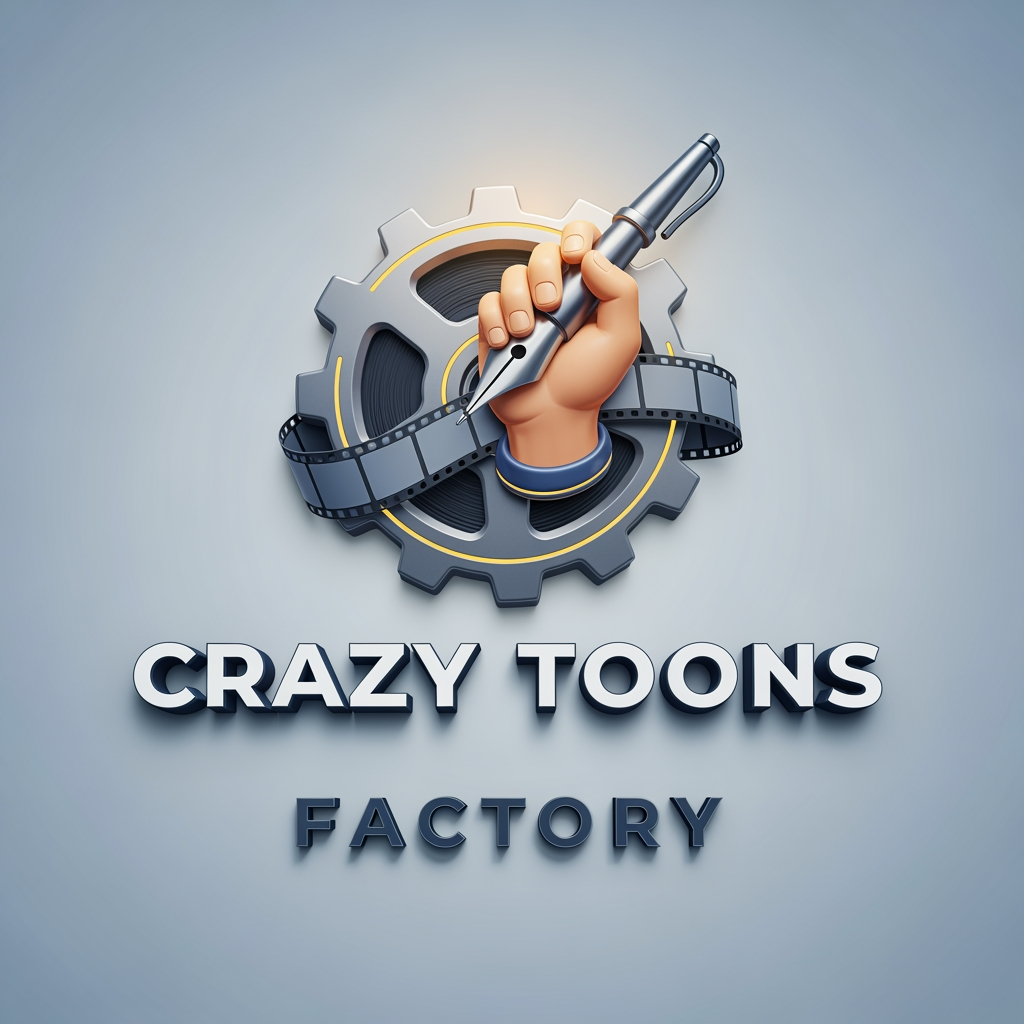 AI Design for create a logo of name "crazy toons factory". The logo is about 3D cartoon animation. its for my youtube channel. make it more professional not cartoonish