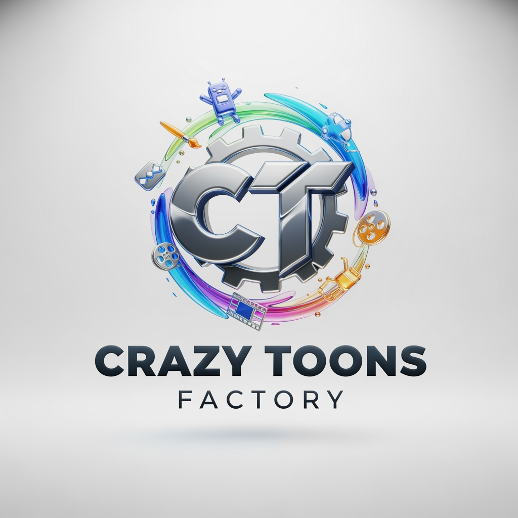 AI Design for create a logo of name "crazy toons factory". The logo is about 3D cartoon animation. its for my youtube channel. make it more professional not cartoonish