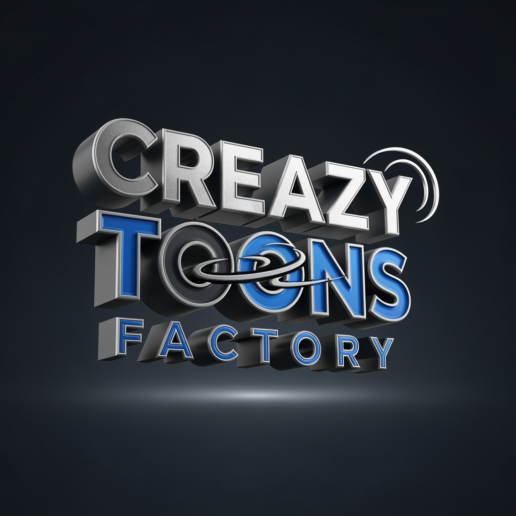 AI Design for create a logo of name "creazy toons factory". The logo is about 3D cartoon animation. its for my youtube channel. make it more professional not cartoonish
