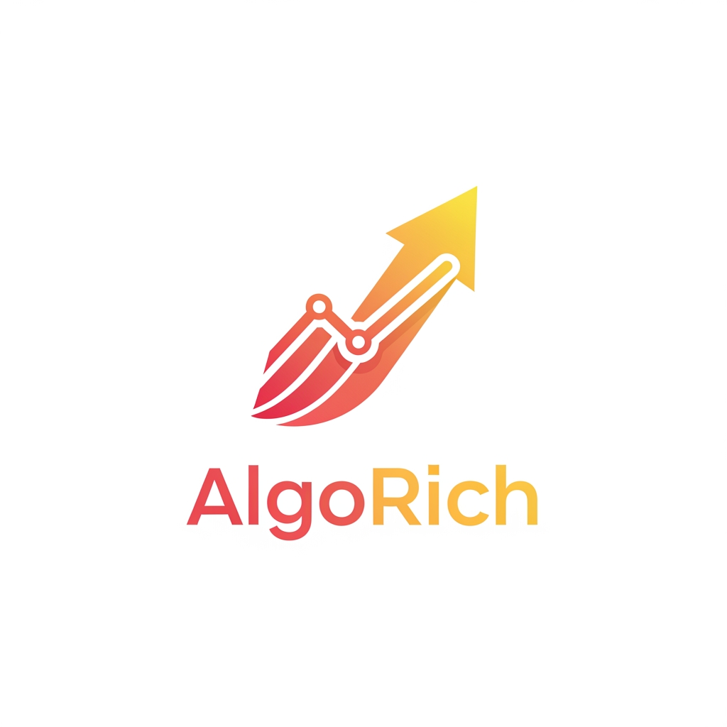 AI Design for generate a logo for the Company named "AlgoRich" it is an investment and referral based platform te color gradingshould be soothing red and yellow