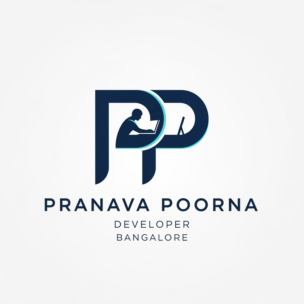 AI Design for I WANT TO CREATE A LOGO FOR A DEVELOPER, NAMED PRANAVA POORNA IN BANGALORE , NEED 2 ALPHABET 'P' AND DEVELOPER KIND SHILLOUTE. MAKE IT SIMPLE. MINIMAL