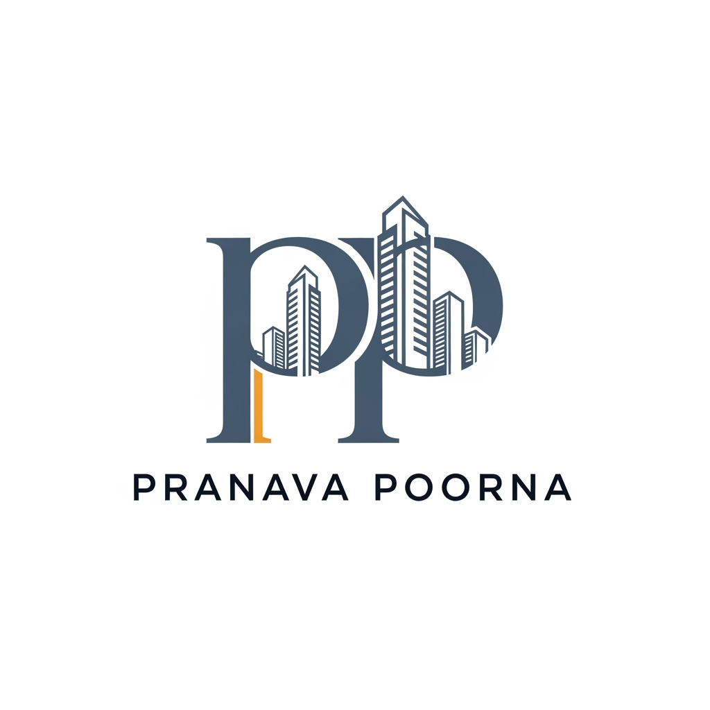 AI Design for I WANT TO CREATE A LOGO FOR A DEVELOPER, NAMED PRANAVA POORNA IN BANGALORE , NEED 2 ALPHABET 'P' AND A BUILDING DEVELOPER KIND SHILLOUTE. MAKE IT SIMPLE. MINIMAL