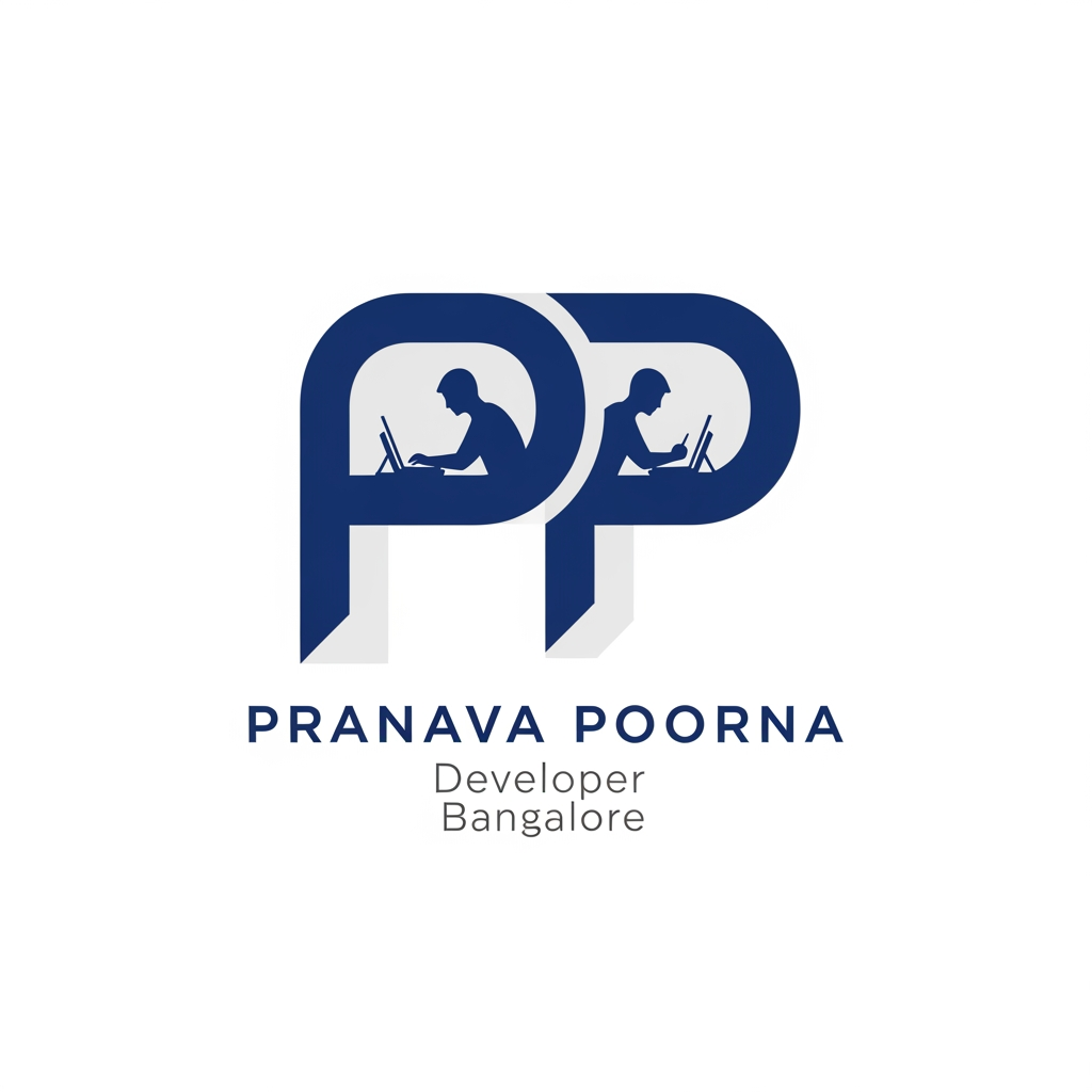 AI Design for I WANT TO CREATE A LOGO FOR A DEVELOPER, NAMED PRANAVA POORNA IN BANGALORE , NEED 2 ALPHABET 'P' AND DEVELOPER KIND SHILLOUTE. MAKE IT SIMPLE. MINIMAL